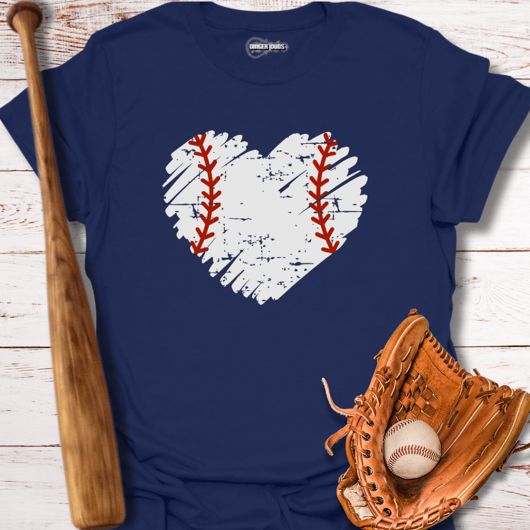 Distressed Baseball Heart with Red Laces T-Shirt