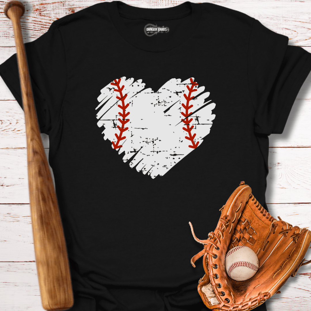 Distressed Baseball Heart with Red Laces T-Shirt