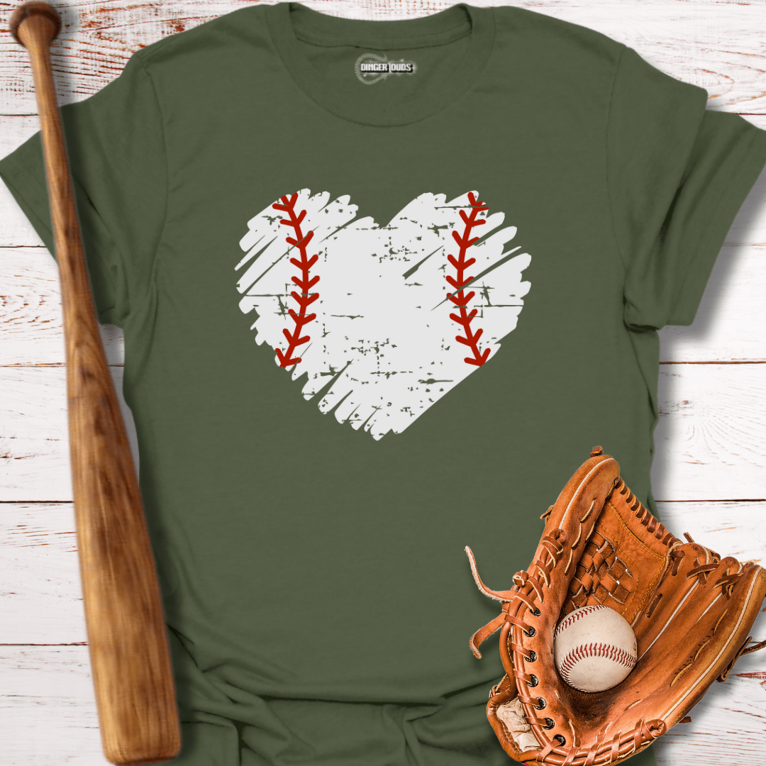 Distressed Baseball Heart with Red Laces T-Shirt