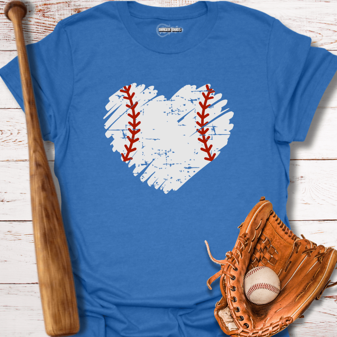 Distressed Baseball Heart with Red Laces T-Shirt