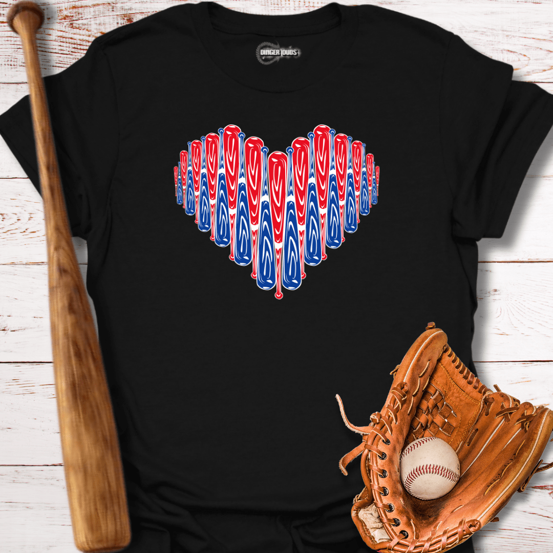 Red White and Blue Baseball Heart T-Shirt