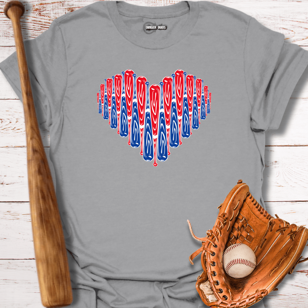 Red White and Blue Baseball Heart T-Shirt