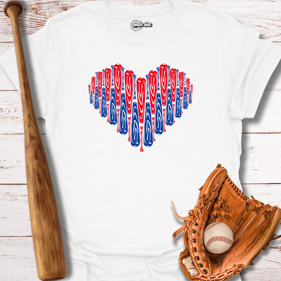 Red White and Blue Baseball Heart T-Shirt