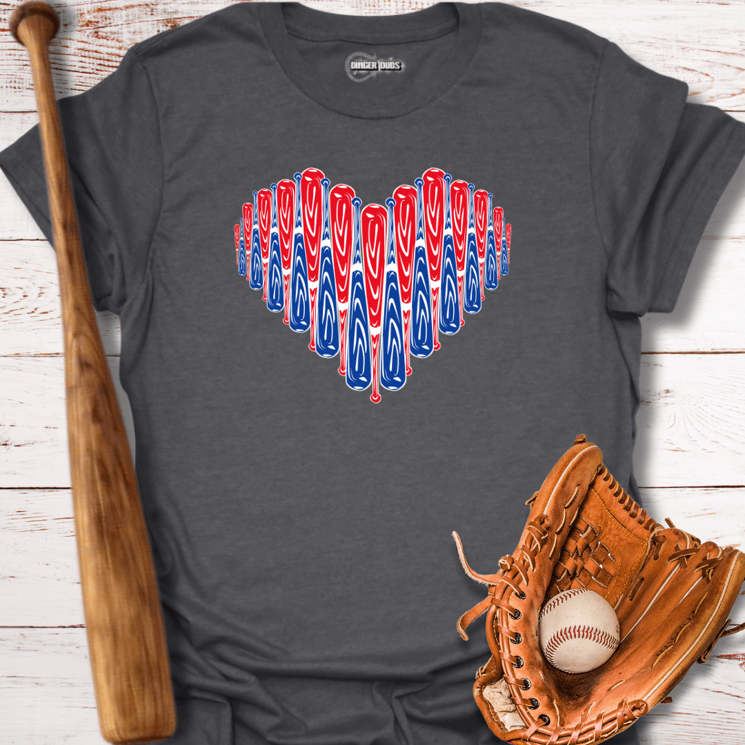 Red White and Blue Baseball Heart T-Shirt