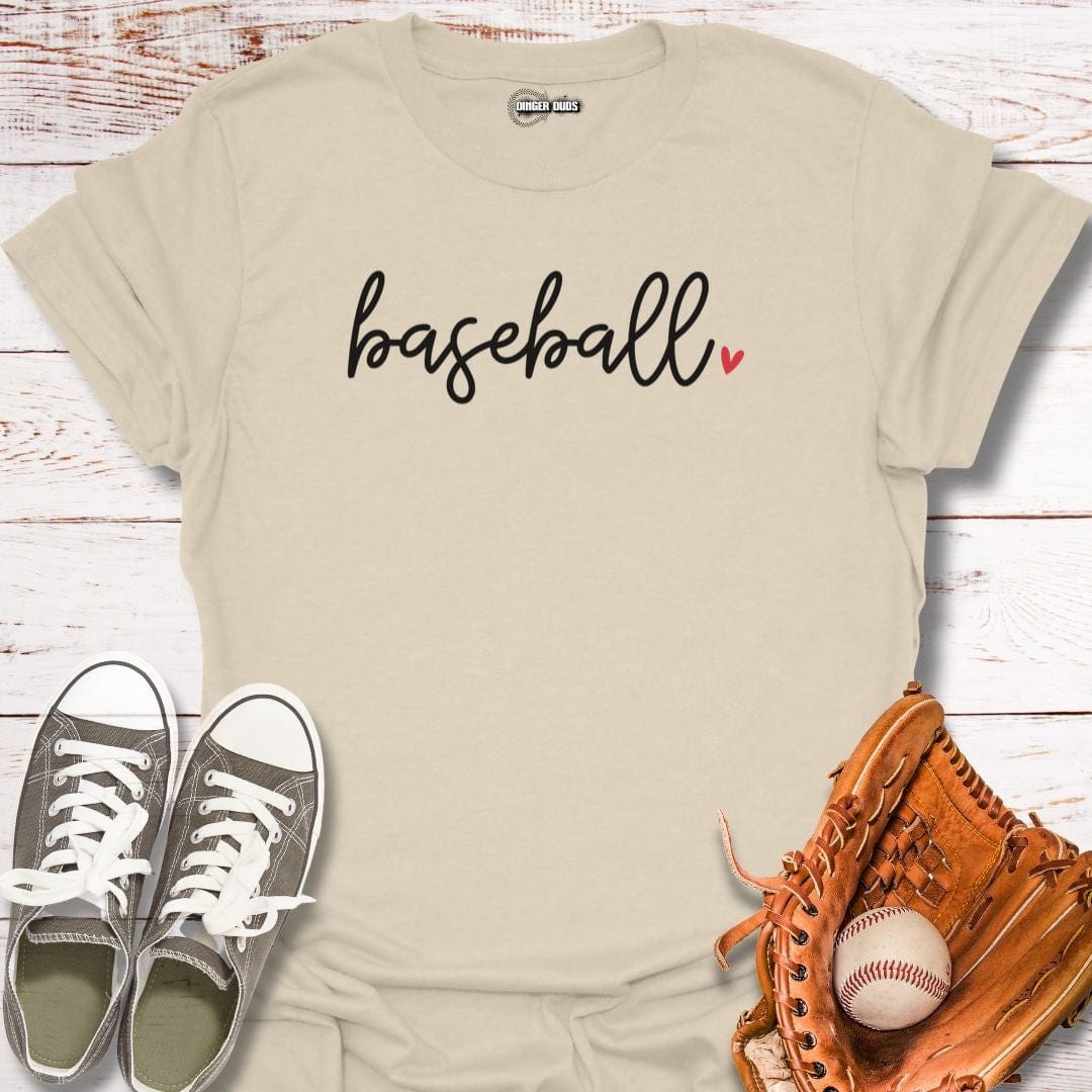 Baseball Script Heart T-Shirt