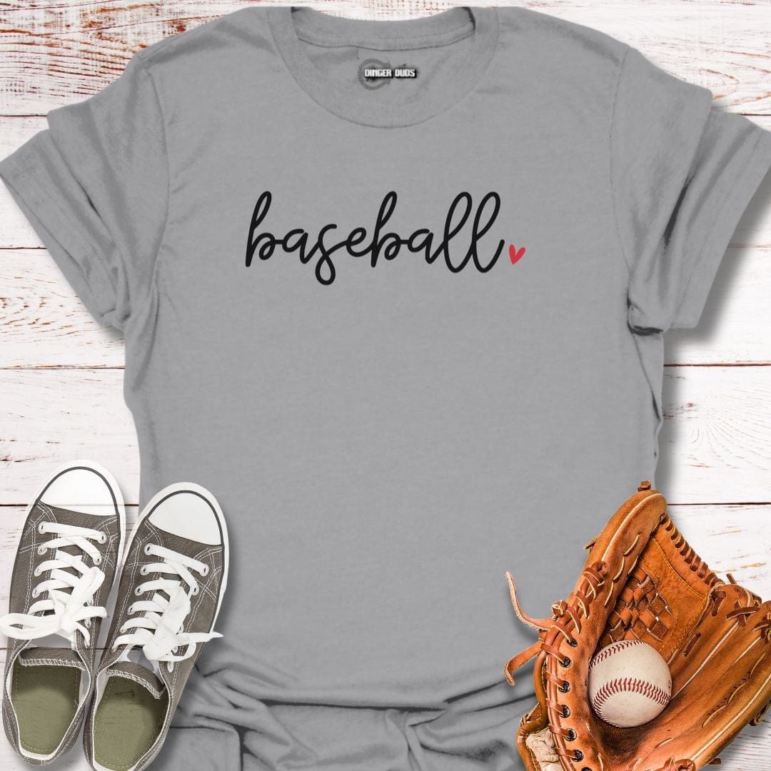Baseball Script Heart T-Shirt