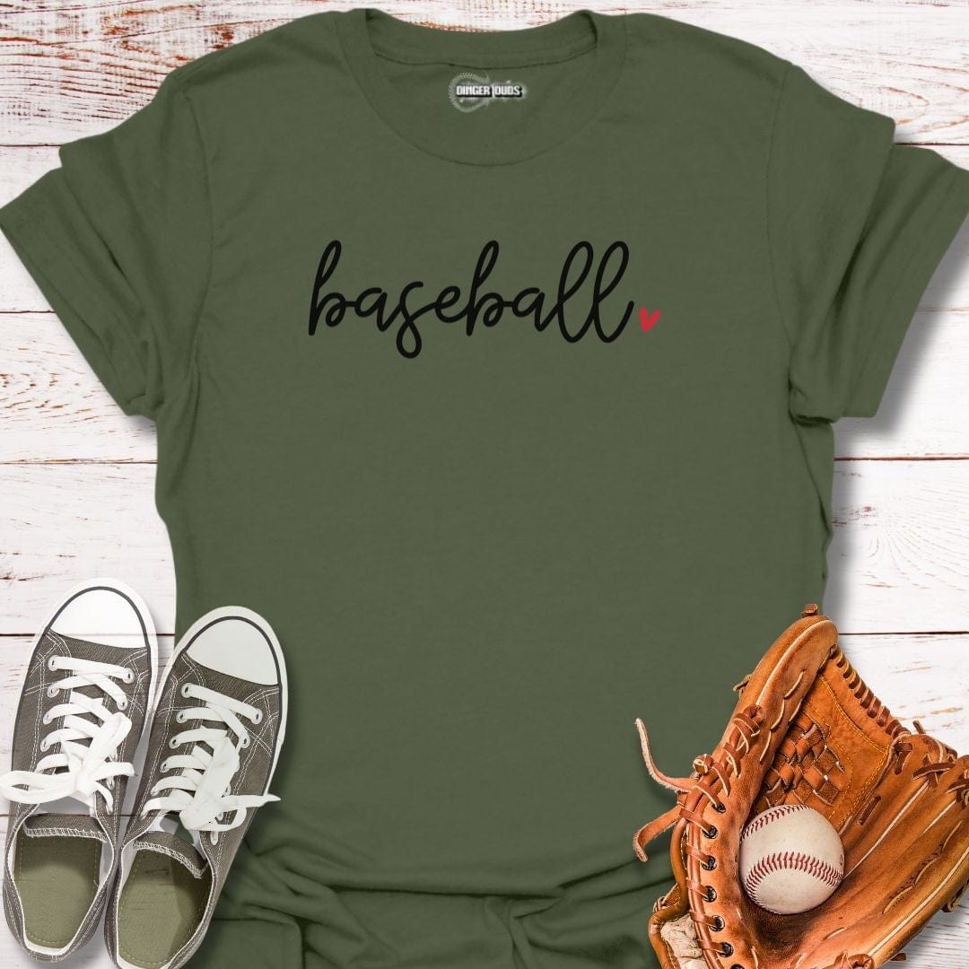Baseball Script Heart T-Shirt