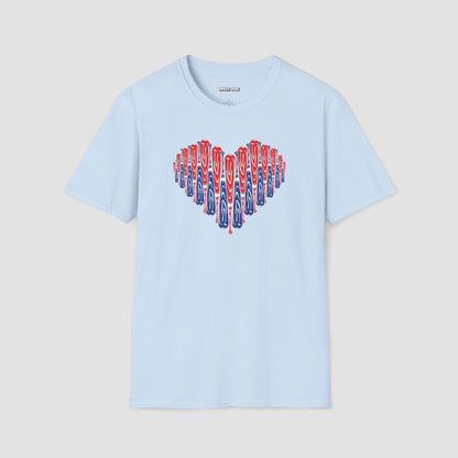 Red and Blue Bat Heart Softball T-Shirt