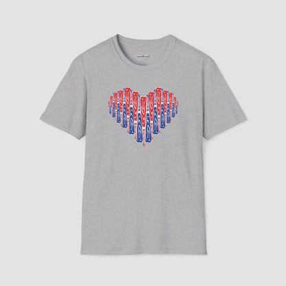 Red and Blue Bat Heart Softball T-Shirt