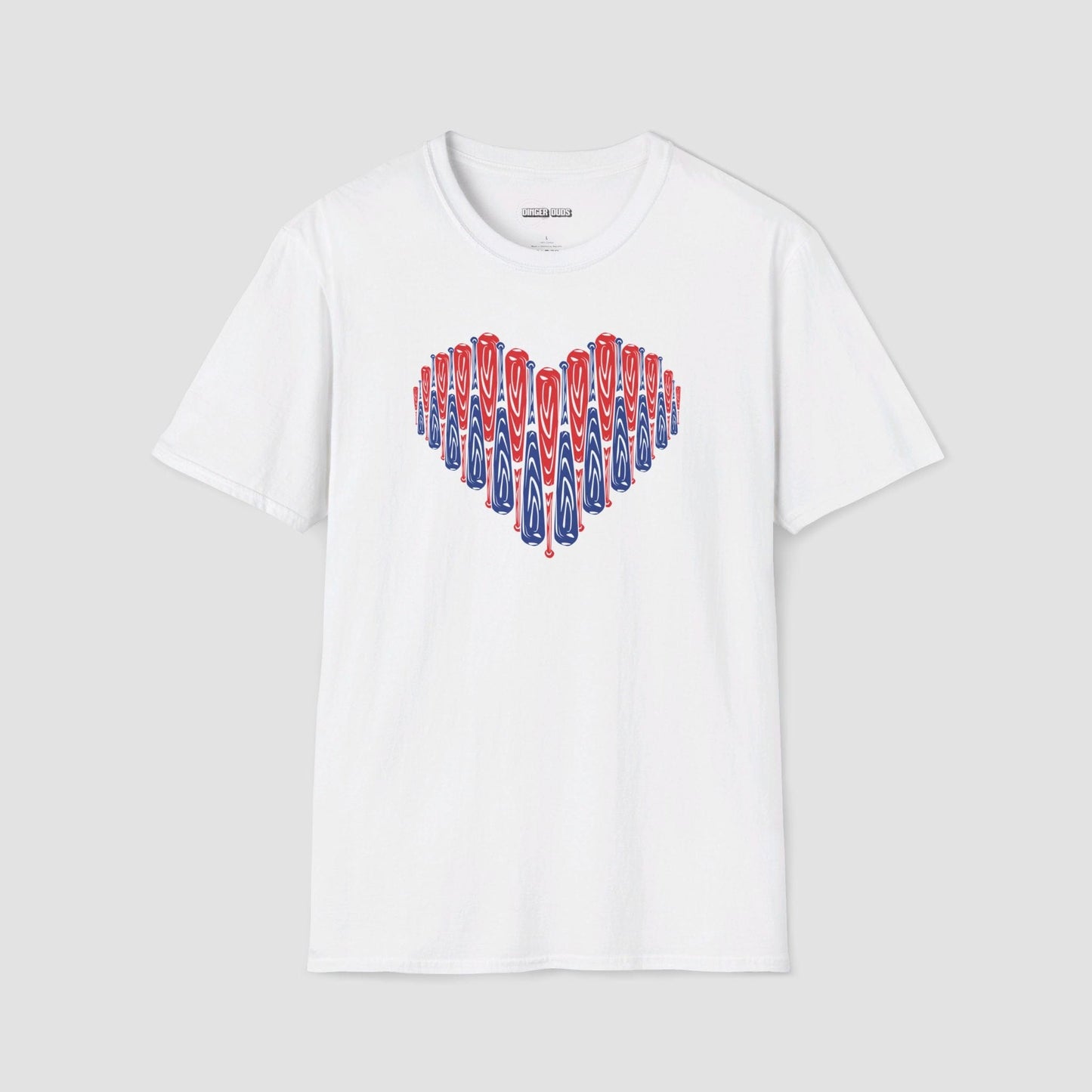 Red and Blue Bat Heart Softball T-Shirt