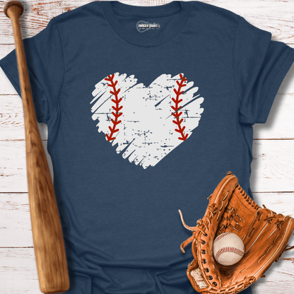 Distressed Baseball Heart with Red Laces T-Shirt