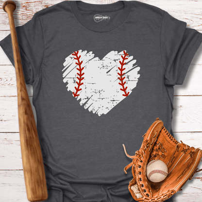 Distressed Baseball Heart with Red Laces T-Shirt