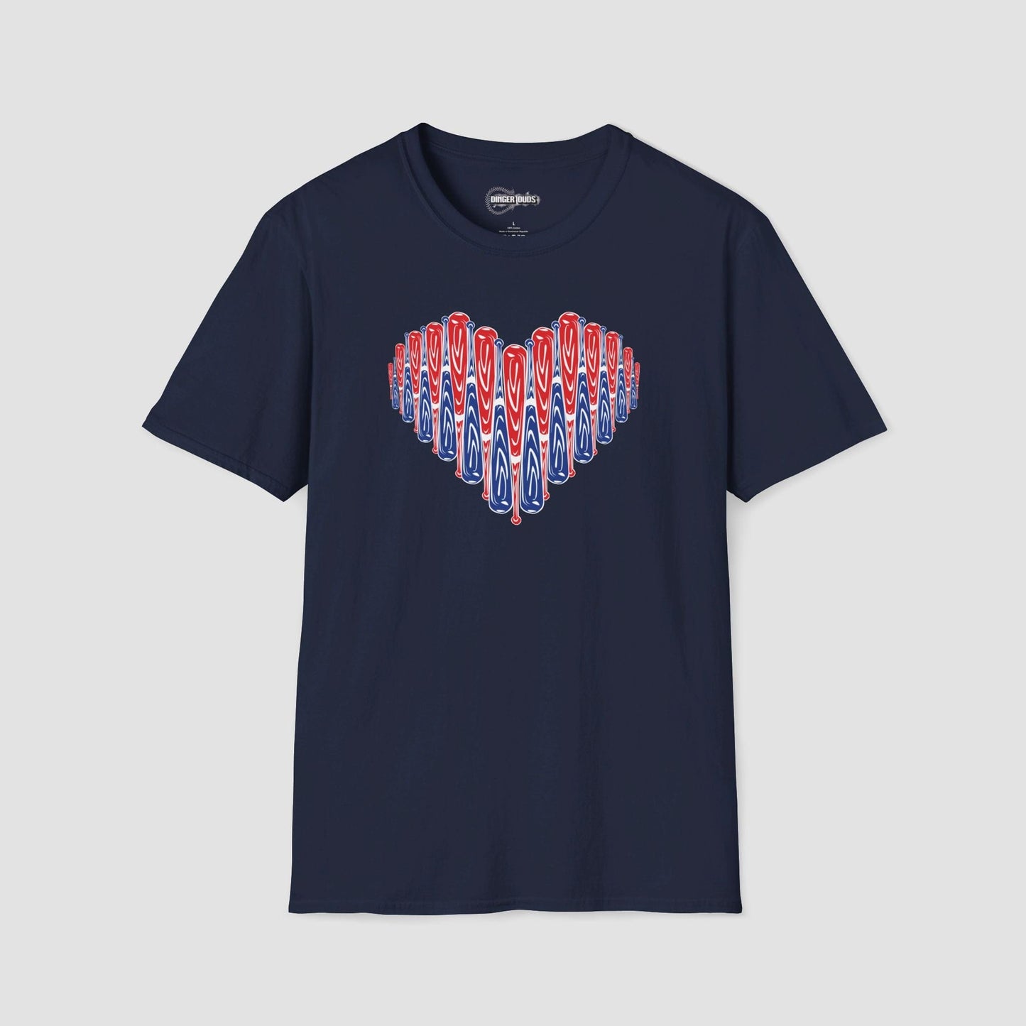 Red and Blue Bat Heart Softball T-Shirt