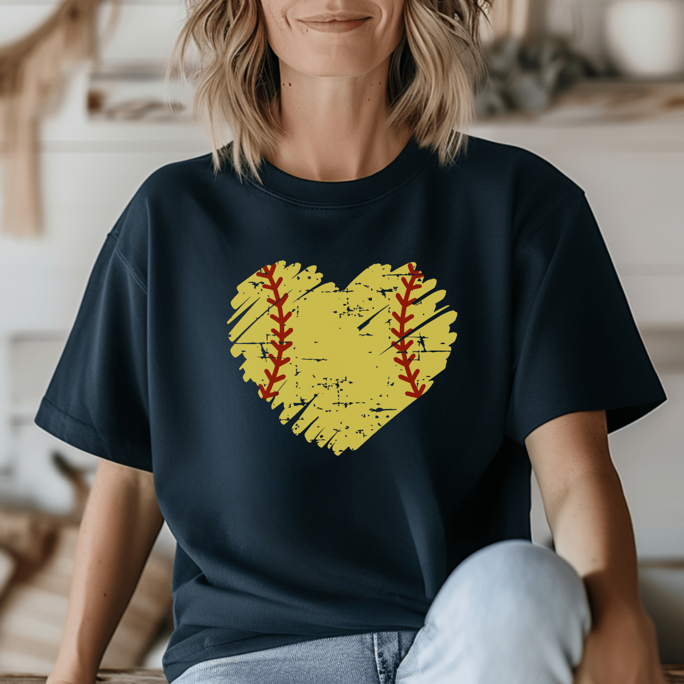 Distressed Heart Softball T-Shirt