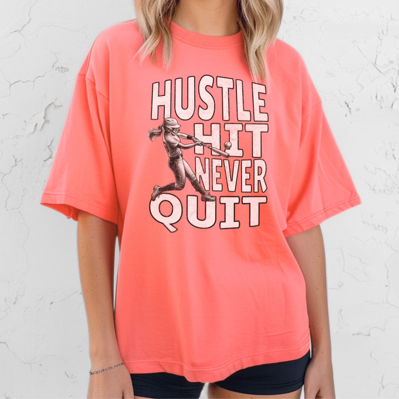 Hustle Hit Never Quit Softball T-Shirt