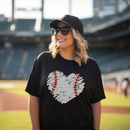 Distressed Baseball Heart with Red Laces T-Shirt