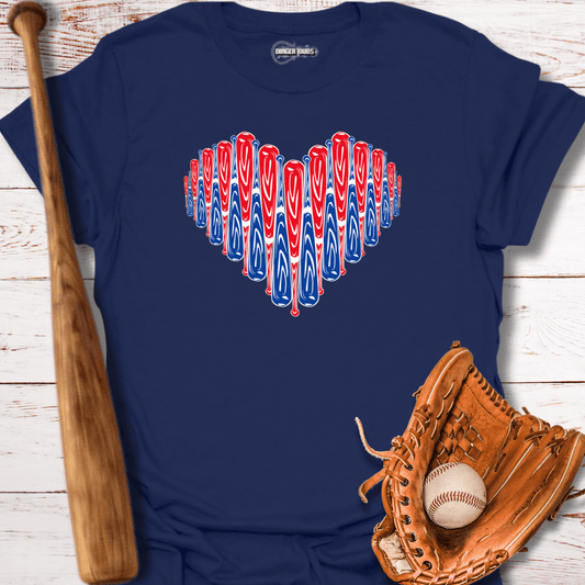 Red White and Blue Baseball Heart T-Shirt