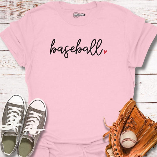 Baseball Script Heart T-Shirt